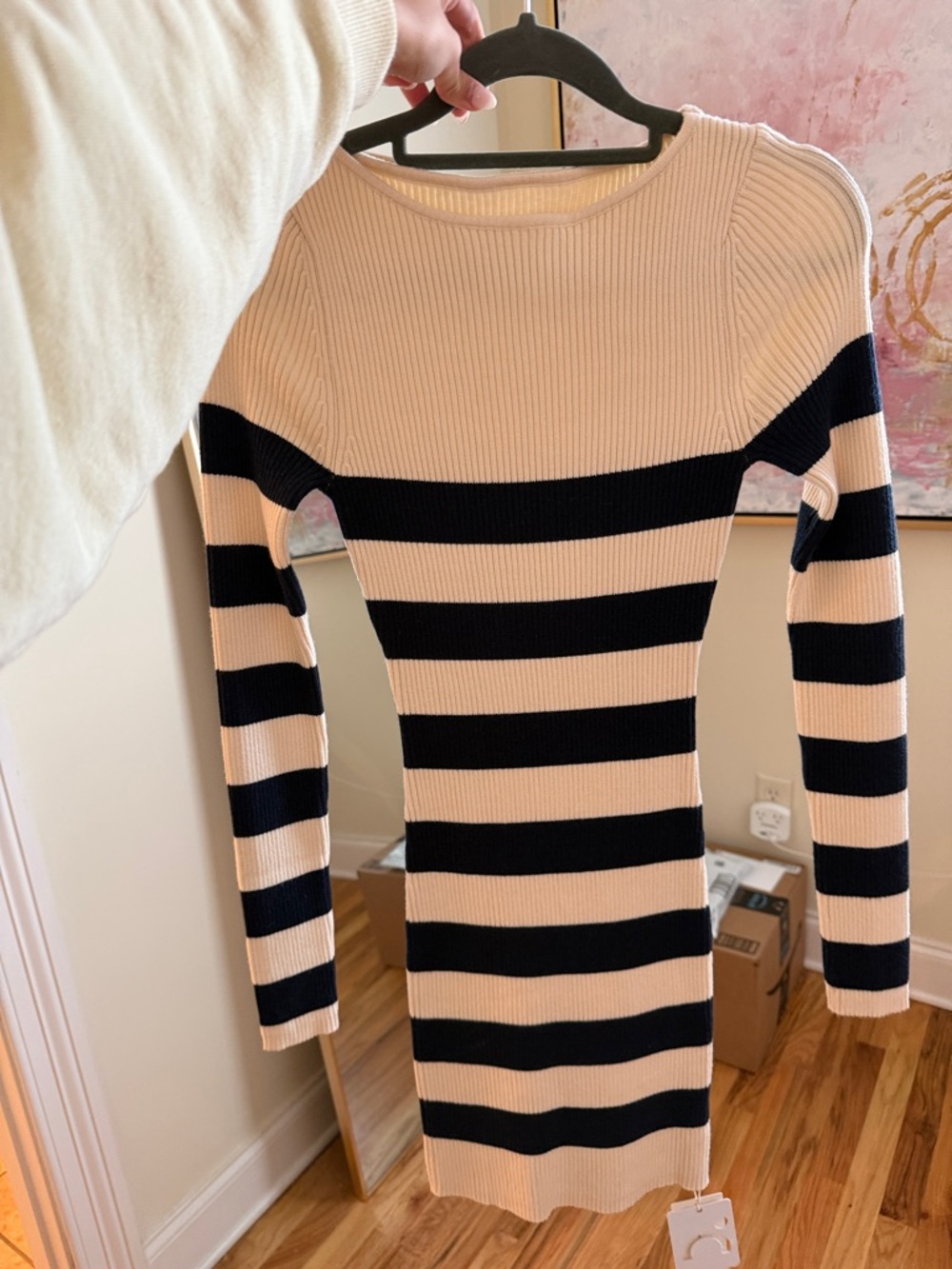 Striped Ribbed Knit Bodycon Dress - Black & Cream